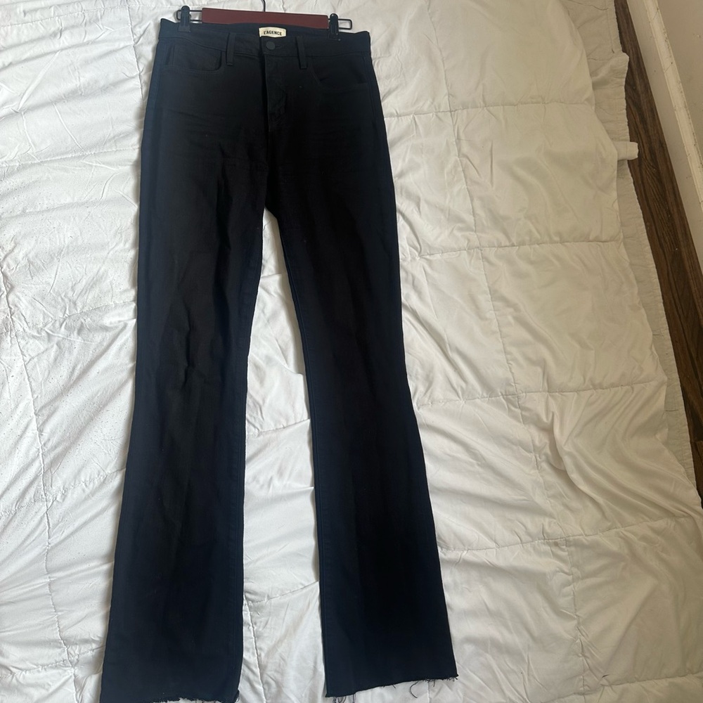 L'Agence "Ruth" High Rise, Straight Leg, Black Jeans, Raw Hem, Size 28